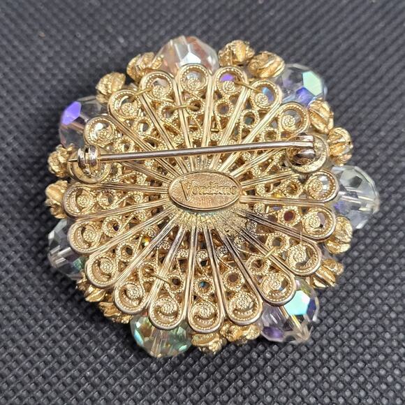 RetroGlam Vendome Aurora Borealis Crystal Flower Pin White Vintage Chic Luxe - Picture 3 of 10